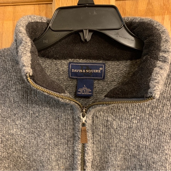 Davis & Squire Charcoal Gray 100% Lambs Wool 1/4 Zip Mens L Sweater Padded Elbow - Picture 2 of 6